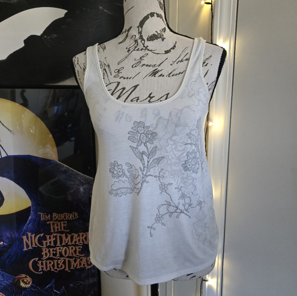 American Eagle Outfitters White Floral Lace Back Tank Top